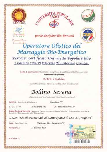 Operatore olistico del Massaggio Bio-energetico